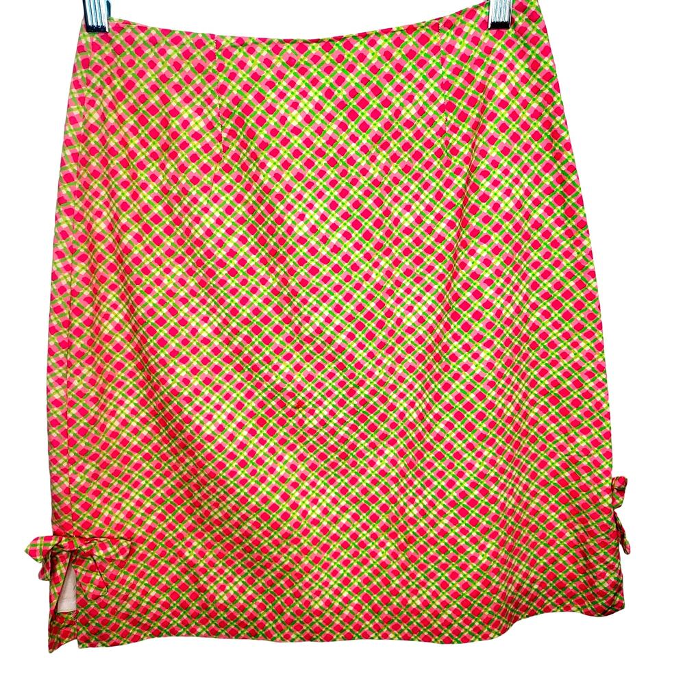 Lilly Pulitzer Skirt Size 6 Neon Pink Green Gingham Cottage Core ‎   #266